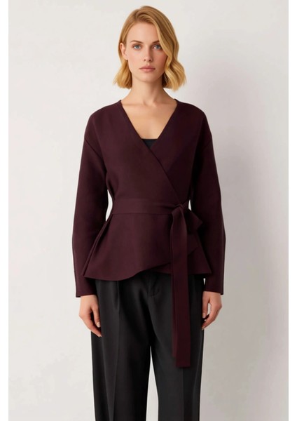 Kadın Kruvaze Bağlama Detaylı Fitilli Triko Bluz Günlük ve Iş Hayatına Uygun Uzun Kollu Üst Giyim modelleri