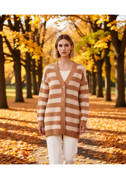 Kadın Düğmeli V Yaka Yumuşak Triko Hırka Rahat Kesim Uzun Kollu Kışlık Giyim ve Konforu Şık