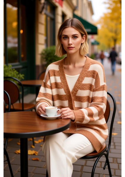 Kadın Düğmeli V Yaka Yumuşak Triko Hırka Rahat Kesim Uzun Kollu Kışlık Giyim ve Konforu Şık fiyatları