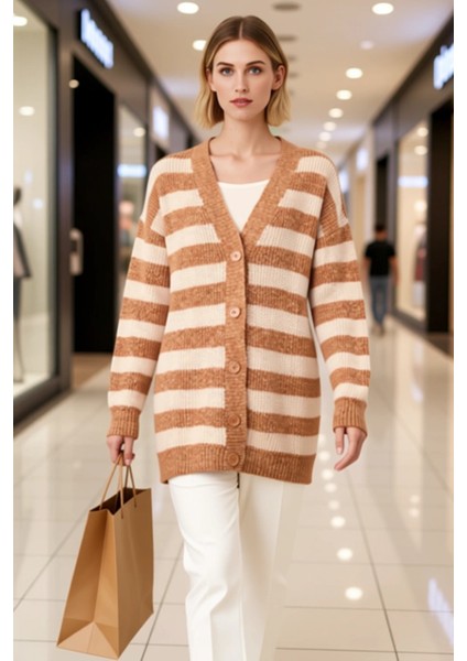 Kadın Düğmeli V Yaka Yumuşak Triko Hırka Rahat Kesim Uzun Kollu Kışlık Giyim ve Konforu Şık modelleri