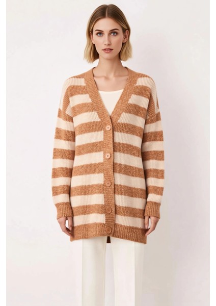 Kadın Düğmeli V Yaka Yumuşak Triko Hırka Rahat Kesim Uzun Kollu Kışlık Giyim ve Konforu Şık fırsatları