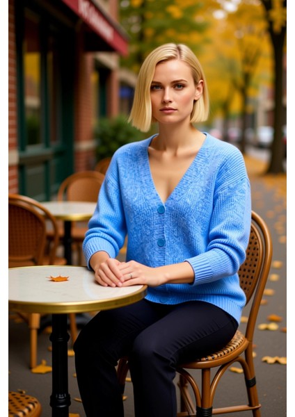 Kadın Düğmeli V Yaka Yumuşak Triko Hırka Rahat Kesim Uzun Kollu Kışlık Giyim ve Konforu Şık fiyatları