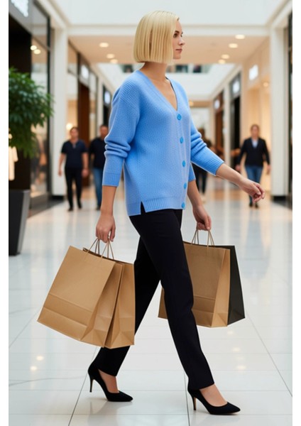 Kadın Düğmeli V Yaka Yumuşak Triko Hırka Rahat Kesim Uzun Kollu Kışlık Giyim ve Konforu Şık modelleri