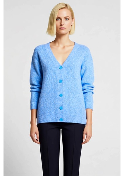 Kadın Düğmeli V Yaka Yumuşak Triko Hırka Rahat Kesim Uzun Kollu Kışlık Giyim ve Konforu Şık fırsatları