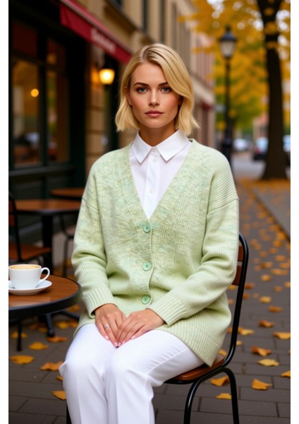 Kadın Düğmeli V Yaka Yumuşak Triko Hırka Rahat Kesim Uzun Kollu Kışlık Giyim ve Konforu Şık fiyatları