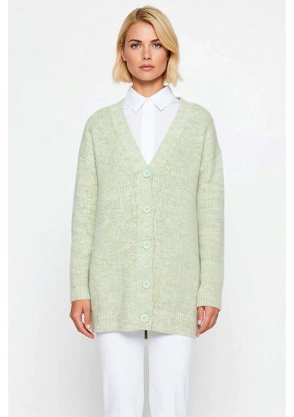 Kadın Düğmeli V Yaka Yumuşak Triko Hırka Rahat Kesim Uzun Kollu Kışlık Giyim ve Konforu Şık fırsatları