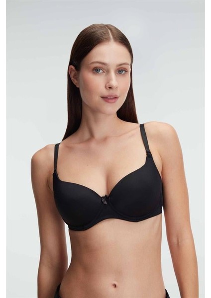 Arias Closet Siyah Balenli Desteksiz Dolgusuz Askıları Çıkabilen Günlük Klasik T-Shirt Sütyeni