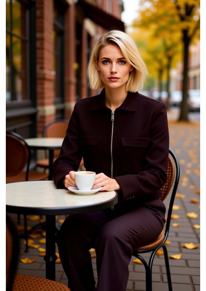 Kadın Modern Polo Yaka Fermuarlı Önü Cepli Uzun Kollu Rahat Kalıp Kısa Triko Ceket Günlük Şıklık fiyatları