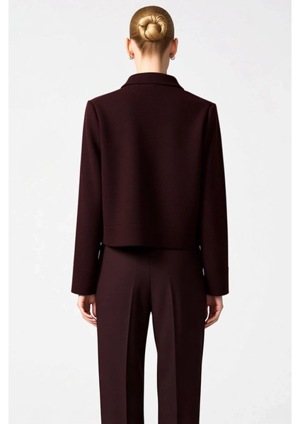 Kadın Modern Polo Yaka Fermuarlı Önü Cepli Uzun Kollu Rahat Kalıp Kısa Triko Ceket Günlük Şıklık indirimleri