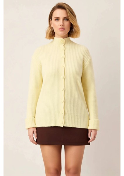 Kadın Polo Yaka Fitilli Triko Hırka Düşük Omuz Detaylı Rahat Kalıp Düğmeli Tasarım Günlük Şıklık fırsatları