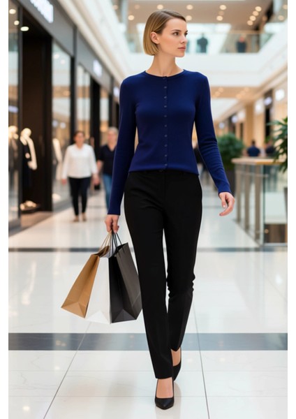 Kadın Düğmeli Bisiklet Yaka Uzun Kollu Ince Dokulu Yumuşak Regular Kesim Günlük Triko Hırka modelleri