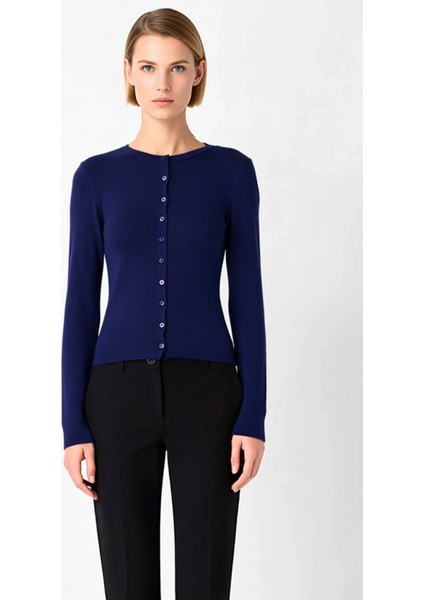 Kadın Düğmeli Bisiklet Yaka Uzun Kollu Ince Dokulu Yumuşak Regular Kesim Günlük Triko Hırka fırsatları