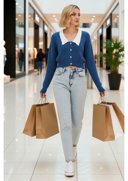 Kadın Bebe Yaka Detaylı Fitilli Triko Crop Hırka Düşük Omuzlu Uzun Kollu Rahat ve Şık Tasarım modelleri