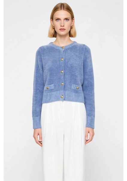 Kadın Premium Iplik Crop Triko Hırka Cep Detaylı Düğmeli Uzun Kollu Bisiklet Yaka Casual Şıklık fırsatları