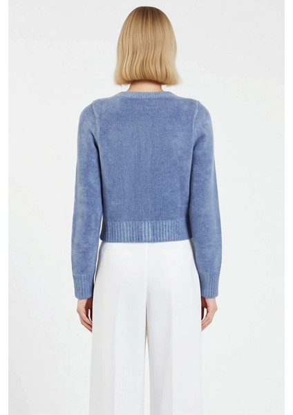 Kadın Premium Iplik Crop Triko Hırka Cep Detaylı Düğmeli Uzun Kollu Bisiklet Yaka Casual Şıklık indirimleri