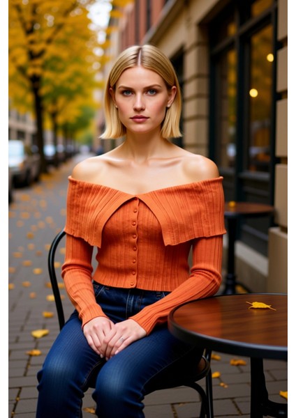 Kadın Crop Fitilli Triko Hırka Carmen Yaka Detaylı Vücudu Saran Uzun Kollu Şık Tasarım Spor fiyatları