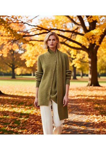 Kadın Asimetrik Düğmeli Atkı Yakalı Selanik Örgü Triko Hırka Kış Sezonu Günlük Şıklık ve Konfor