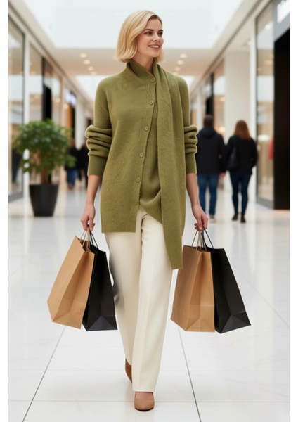 Kadın Asimetrik Düğmeli Atkı Yakalı Selanik Örgü Triko Hırka Kış Sezonu Günlük Şıklık ve Konfor modelleri