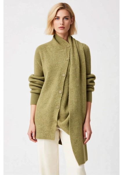 Kadın Asimetrik Düğmeli Atkı Yakalı Selanik Örgü Triko Hırka Kış Sezonu Günlük Şıklık ve Konfor fırsatları