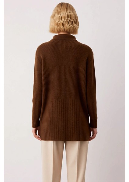 Kadın Regular Kalıp Düğmeli Gömlek Yaka Uzun Kollu Fitilli Triko Hırka Günlük Şıklık ve Konfor indirimleri