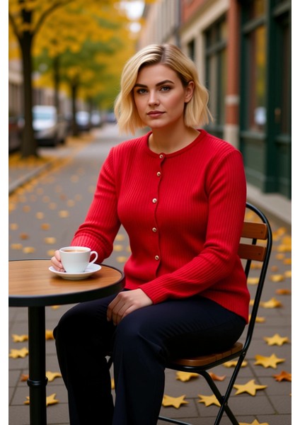 Kadın Bisiklet Yaka Fitilli Triko Hırka Düğmeli Tasarım Uzun Kollu Rahat Kalıp Günlük Şıklık fiyatları