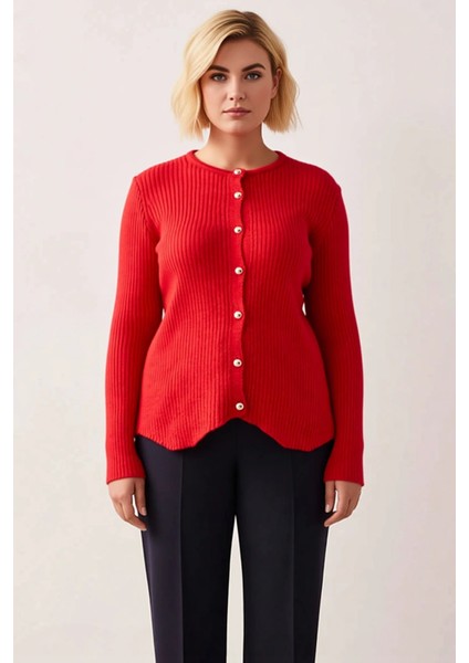 Kadın Bisiklet Yaka Fitilli Triko Hırka Düğmeli Tasarım Uzun Kollu Rahat Kalıp Günlük Şıklık fırsatları