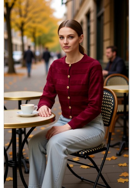 Kadın Dokulu Bisiklet Yaka Crop Triko Hırka Uzun Kollu Şık Düğmeli Rahat Kalıp Günlük Şıklık Sunar fiyatları