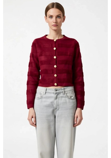 Kadın Dokulu Bisiklet Yaka Crop Triko Hırka Uzun Kollu Şık Düğmeli Rahat Kalıp Günlük Şıklık Sunar fırsatları