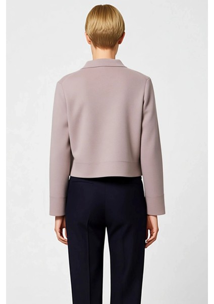 Kadın Modern Polo Yaka Fermuarlı Önü Cepli Uzun Kollu Rahat Kalıp Kısa Triko Ceket Günlük Şıklık indirimleri