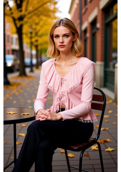 Kadın Özel Iplik Fırfır Detaylı V Yaka Bağlamalı Crop Kesim Uzun Kollu Ince Triko Hırka Şık ve Rahat fiyatları