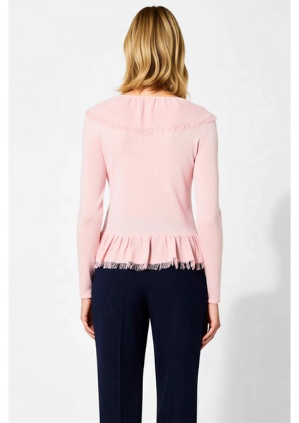 Kadın Özel Iplik Fırfır Detaylı V Yaka Bağlamalı Crop Kesim Uzun Kollu Ince Triko Hırka Şık ve Rahat indirimleri