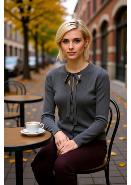 Kadın Merserize Dokulu Bağlama Detaylı Vücuda Oturan Uzun Kollu Düğmeli Triko Hırka Modern fiyatları