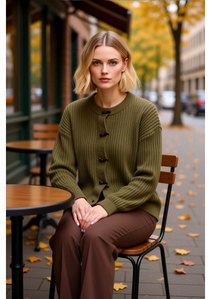 Kadın Ribanalı Dokulu Triko Hırka Düğme Detaylı Rahat ve Şık Görünüm Sunan Örgü Tasarım Spor fiyatları