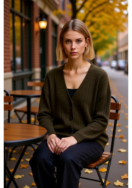 Kadın Konforlu Fitilli Dokulu Geniş Kalıp V Yaka Triko Hırka Günlük Şıklık ve Sağlar Rahat fiyatları