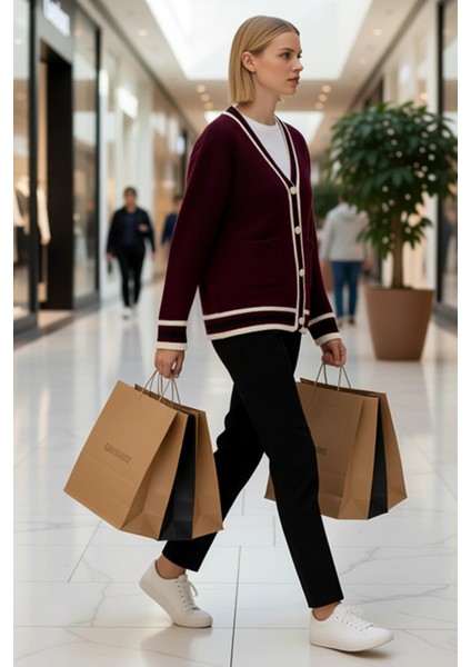 Kadın Geniş Kalıp V Yaka Düşük Kol Renk Bloklu Uzun Triko Hırka ve Rahatlığı Birleştirir Şık modelleri