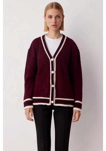 Kadın Geniş Kalıp V Yaka Düşük Kol Renk Bloklu Uzun Triko Hırka ve Rahatlığı Birleştirir Şık fırsatları