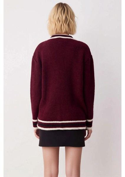 Kadın Geniş Kalıp V Yaka Düşük Kol Renk Bloklu Uzun Triko Hırka ve Rahatlığı Birleştirir Şık indirimleri