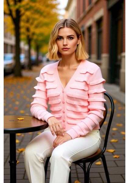 Kadın Yumuşak Dokulu Katmanlı V Yaka Triko Hırka Özgün Katmanlı Tasarımıyla Göz Alıcı ve Konforlu fiyatları