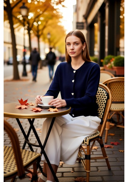 Kadın Yumuşak Dokulu Kalp Düğmeli Triko Hırka Ceket Görünümüyle Şıklık ve Konforu Birleştiriyor fiyatları
