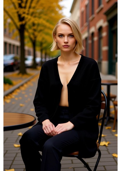 Kadın Uzun Oversize Düşük Kol V Yaka Cepli Yumuşak Dokulu Rahat Modern Tek Plaka Örgü Triko Hırka fiyatları