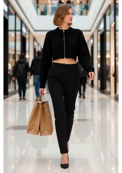 Kadın Fermuar Detaylı Bisiklet Yaka Crop Triko Hırka Fonksiyonel Dayanıklı Kaliteli Modern modelleri