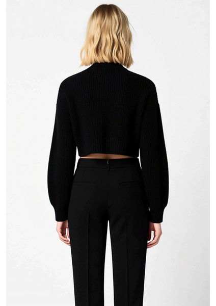 Kadın Fermuar Detaylı Bisiklet Yaka Crop Triko Hırka Fonksiyonel Dayanıklı Kaliteli Modern indirimleri