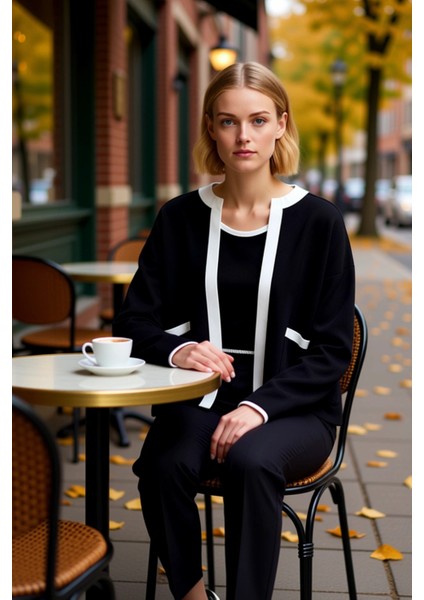 Kadın Konforlu Iki Parça Triko Takım Düşük Kollu Bisiklet Yaka Bluz ve Açık Hırka Seti Şık fiyatları