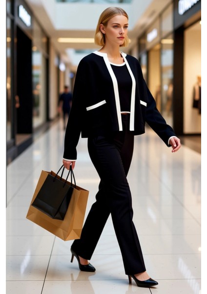 Kadın Konforlu Iki Parça Triko Takım Düşük Kollu Bisiklet Yaka Bluz ve Açık Hırka Seti Şık modelleri