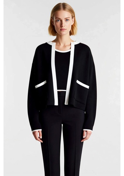 Kadın Konforlu Iki Parça Triko Takım Düşük Kollu Bisiklet Yaka Bluz ve Açık Hırka Seti Şık fırsatları