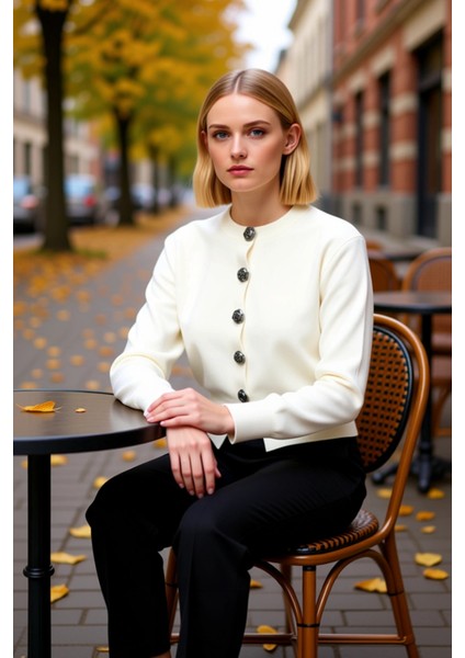 Kadın Regular Kalıp Gül Düğmeli Crop Triko Hırka Ceket Görünümlü Modern Şıklık Sunumu Spor fiyatları