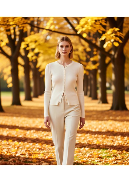 Kadın Merserize Görünümlü Fitilli Dokuma Bisiklet Yaka Uzun Kollu Crop Triko Hırka Modern Şıklık