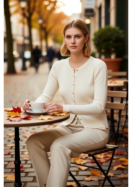 Kadın Merserize Görünümlü Fitilli Dokuma Bisiklet Yaka Uzun Kollu Crop Triko Hırka Modern Şıklık fiyatları