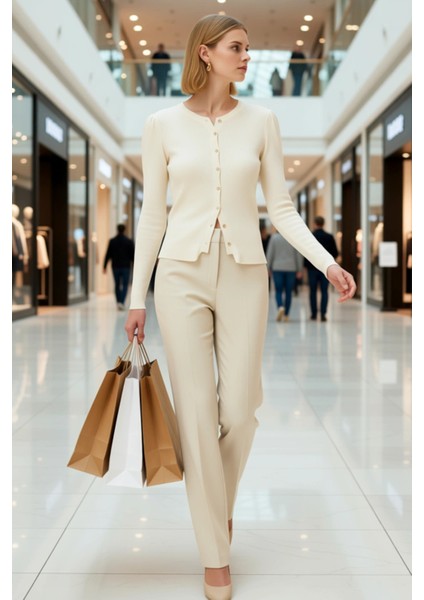 Kadın Merserize Görünümlü Fitilli Dokuma Bisiklet Yaka Uzun Kollu Crop Triko Hırka Modern Şıklık modelleri