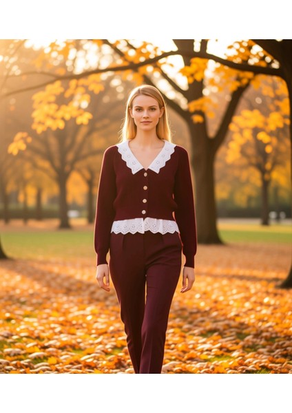 Kadın Crop Garnili V Yaka Triko Hırka Zarif Düğme Detayları ile Şık ve Konforlu Bir Seçim Her fırsatları
